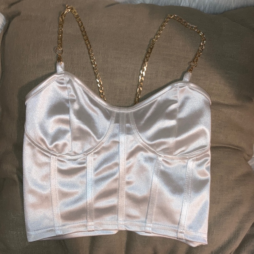 White cropped tank top with gold straps